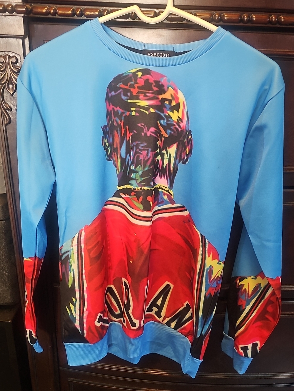 Source Unknown Bright Blue Crewneck Sweatshirt with Multicolor Graphic